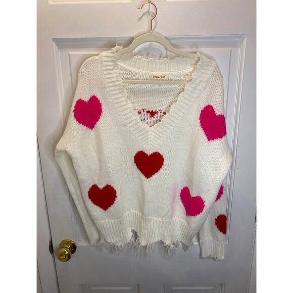 Valentine Heart Knit Mainstrip Distressed Pink Love Hearts Novelty Print Small - Picture 4 of 9
